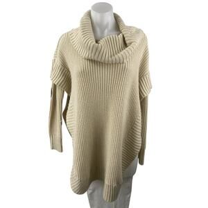 RD Style Women's Beige Nude Long Sleeve Ribbed Knit Cowl Neck Sweater Top Size M